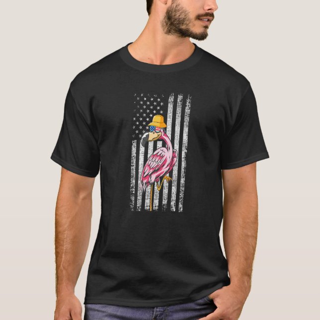 Patriotic Flamingo Sunglass Graphic 4th Of July Us T-Shirt (Front)