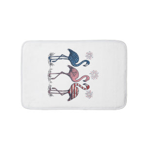 Patriotic Flamingo Trio Vintage Engraving Design_1 Bath Mat