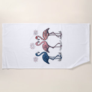 Patriotic Flamingo Trio Vintage Engraving Design_1 Beach Towel
