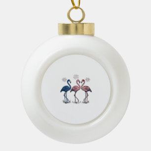 Patriotic Flamingo Trio Vintage Engraving Design_1 Ceramic Ball Christmas Ornament