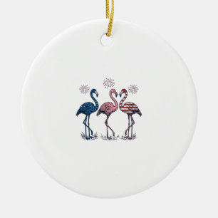 Patriotic Flamingo Trio Vintage Engraving Design_1 Ceramic Tree Decoration