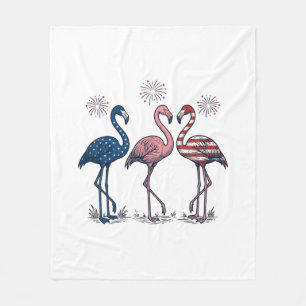 Patriotic Flamingo Trio Vintage Engraving Design_1 Fleece Blanket