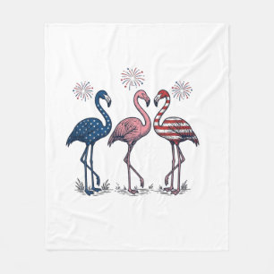 Patriotic Flamingo Trio Vintage Engraving Design_1 Fleece Blanket