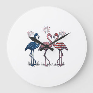 Patriotic Flamingo Trio Vintage Engraving Design_1 Large Clock