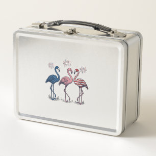 Patriotic Flamingo Trio Vintage Engraving Design_1 Metal Lunch Box