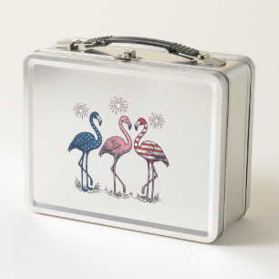 Patriotic Flamingo Trio Vintage Engraving Design_1 Metal Lunch Box