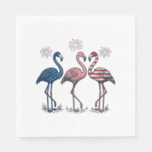 Patriotic Flamingo Trio Vintage Engraving Design_1 Napkin