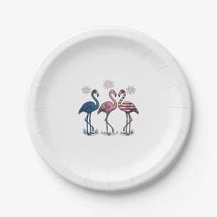 Patriotic Flamingo Trio Vintage Engraving Design_1 Paper Plate