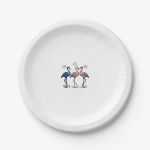 Patriotic Flamingo Trio Vintage Engraving Design_1 Paper Plate