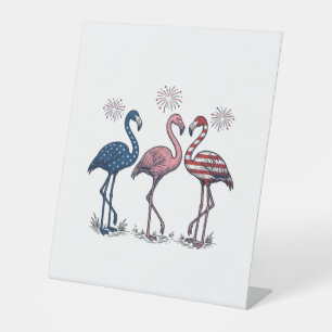 Patriotic Flamingo Trio Vintage Engraving Design_1 Pedestal Sign