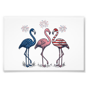 Patriotic Flamingo Trio Vintage Engraving Design_1 Photo Print