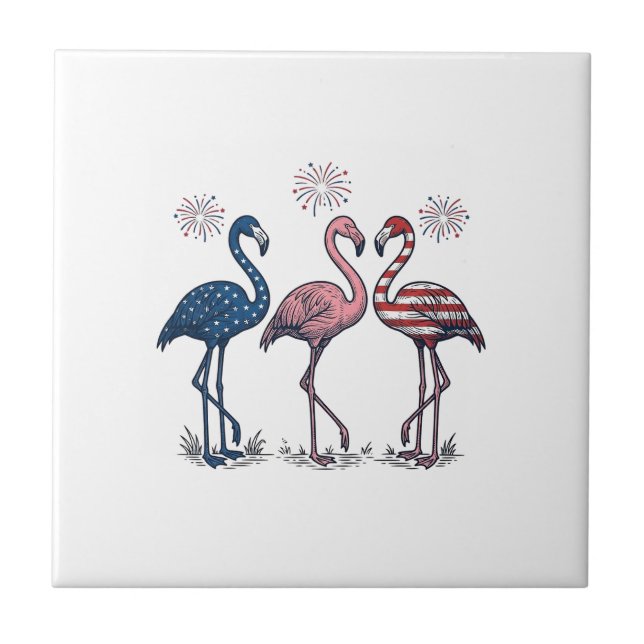 Patriotic Flamingo Trio Vintage Engraving Design_1 Tile (Front)