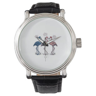 Patriotic Flamingo Trio Vintage Engraving Design_1 Watch