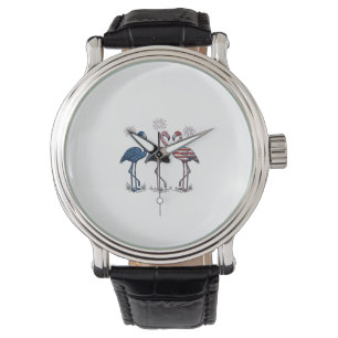 Patriotic Flamingo Trio Vintage Engraving Design_1 Watch