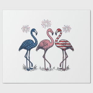 Patriotic Flamingo Trio Vintage Engraving Design_1 Wrapping Paper