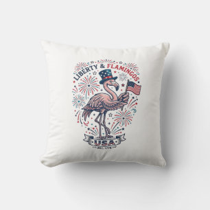 Patriotic Flamingo Vintage Engraving Shirt Design_ Cushion