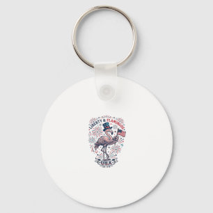 Patriotic Flamingo Vintage Engraving Shirt Design_ Key Ring