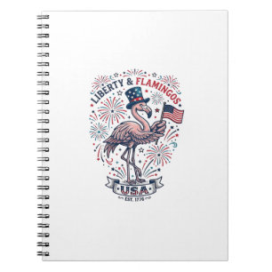 Patriotic Flamingo Vintage Engraving Shirt Design_ Notebook
