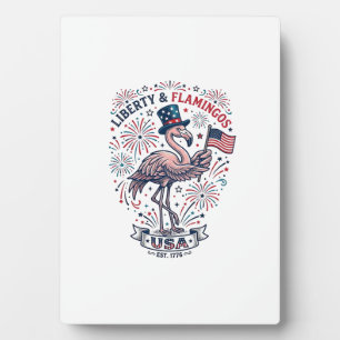 Patriotic Flamingo Vintage Engraving Shirt Design_ Plaque