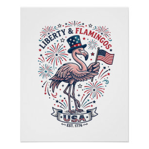 Patriotic Flamingo Vintage Engraving Shirt Design_ Poster