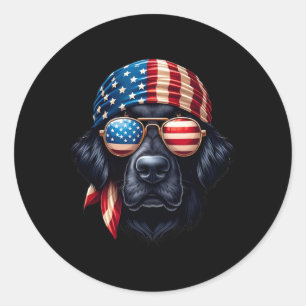Patriotic Flat-coated Retriever Dog Us Flag Indepe Classic Round Sticker