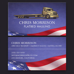 Patriotic Flatbed Hauling Truck Trucking Business Card