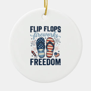 Patriotic Flip Flops Fireworks Freedom Shirt Desig Ceramic Tree Decoration
