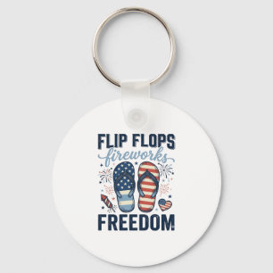 Patriotic Flip Flops Fireworks Freedom Shirt Desig Key Ring