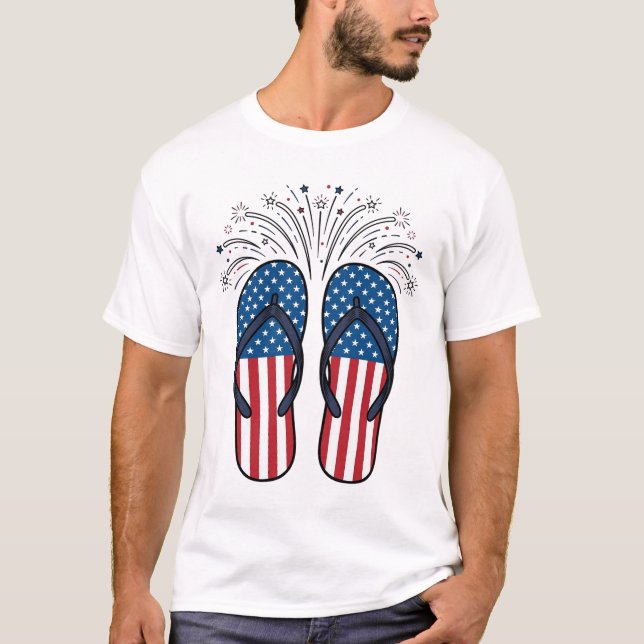 Patriotic Flip Flops Fireworks Summer Shirt Design (Front)
