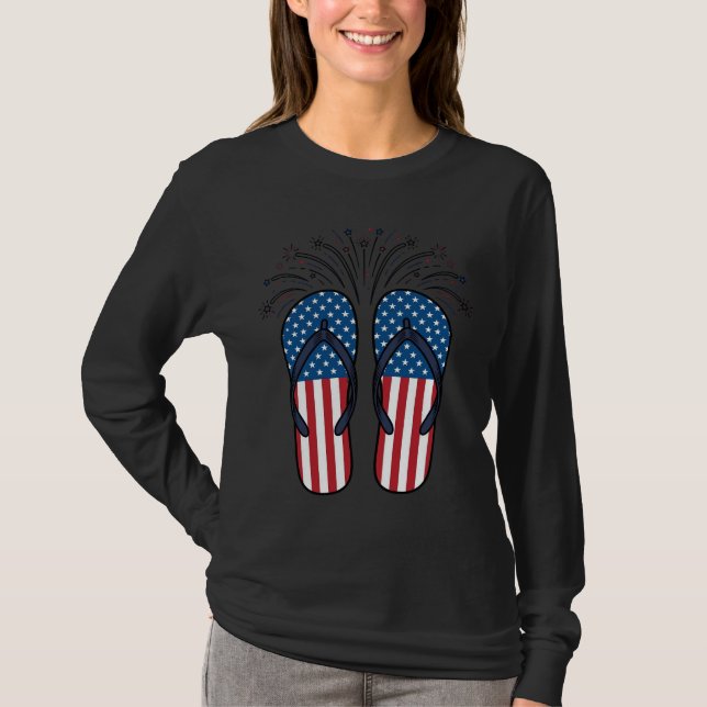 Patriotic Flip Flops Fireworks Summer Shirt Design (Front)