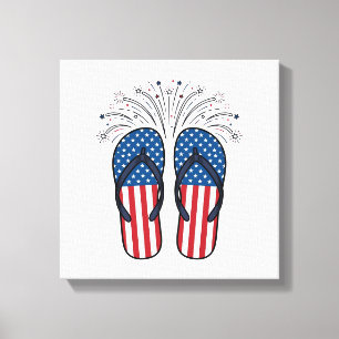 Patriotic Flip Flops Fireworks Summer Shirt Design Canvas Print