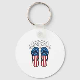 Patriotic Flip Flops Fireworks Summer Shirt Design Key Ring