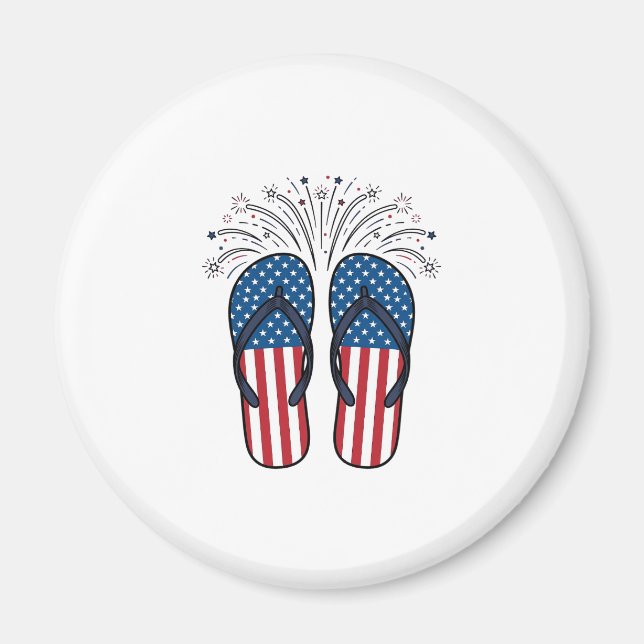 Patriotic Flip Flops Fireworks Summer Shirt Design Magnet (Front)