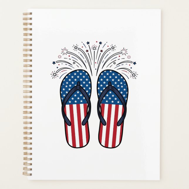 Patriotic Flip Flops Fireworks Summer Shirt Design Planner (Front)