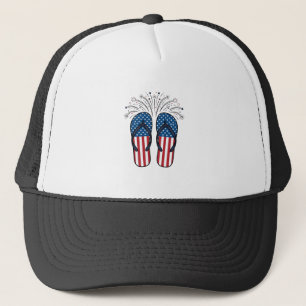 Patriotic Flip Flops Fireworks Summer Shirt Design Trucker Hat