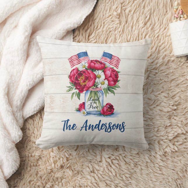 Patriotic Floral 4th of July  Cushion (Blanket)