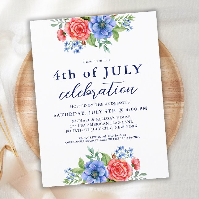 Patriotic Floral 4th Of July Invitation Budget  (Creator Uploaded)
