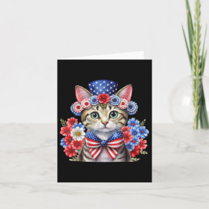 Patriotic Floral Cat 4th Of July Red White Blue Card
