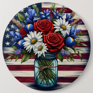 Patriotic, floral distressed American 6 Cm Round Badge