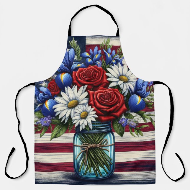 Patriotic, floral distressed American Apron (Front)
