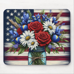 Patriotic, floral distressed American Mouse Pad