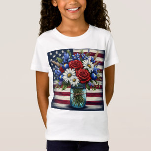 Patriotic, floral distressed American T-Shirt