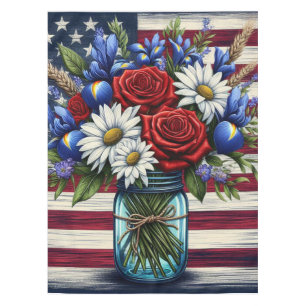 Patriotic, floral distressed American Tablecloth