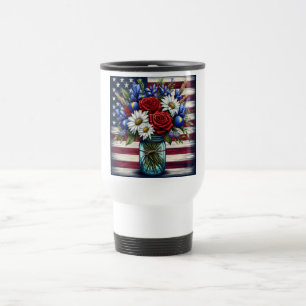 Patriotic, floral distressed American Travel Mug