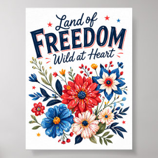 Patriotic Floral Freedom Poster Wall Decor