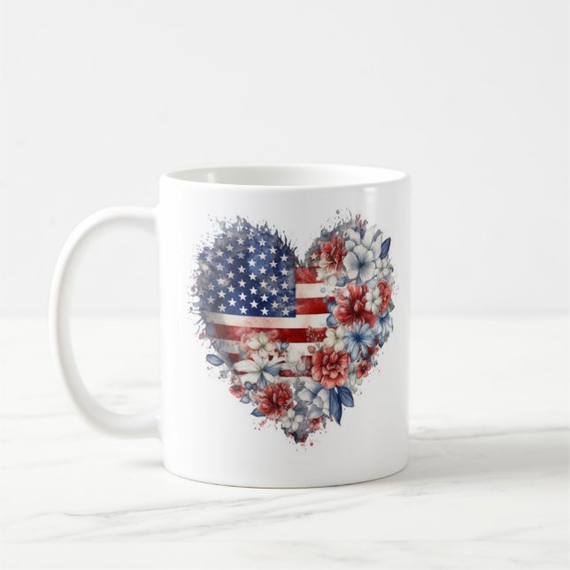 Patriotic Floral Heart Mug (Left)