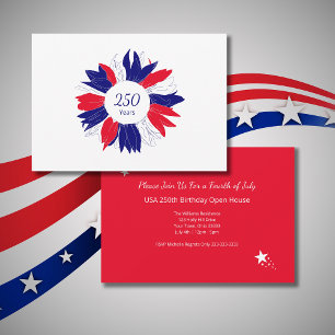 Patriotic Floral USA 250 Years 4th of July BBQ Invitation