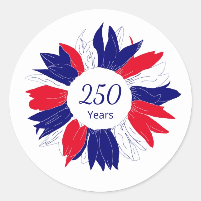 Patriotic Floral USA 250 Years Fourth of July  Classic Round Sticker (Front)