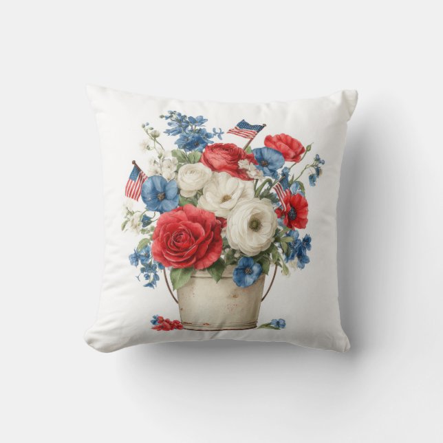 Patriotic Florals Throw Pillow (Front)
