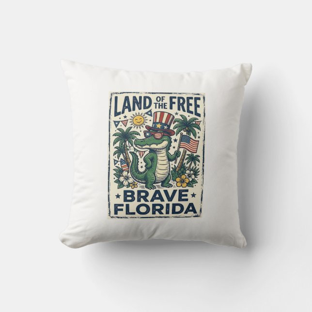Patriotic Florida Alligator 4th of July Cushion (Front)